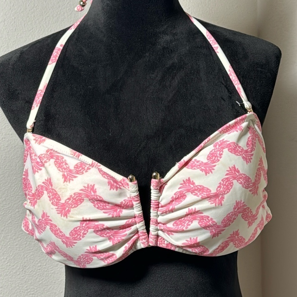 Lilly Pulitzer bikini top halter white pink pineapple print tie back